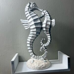 Textured Silver Seahorse Ceramic Sculpture